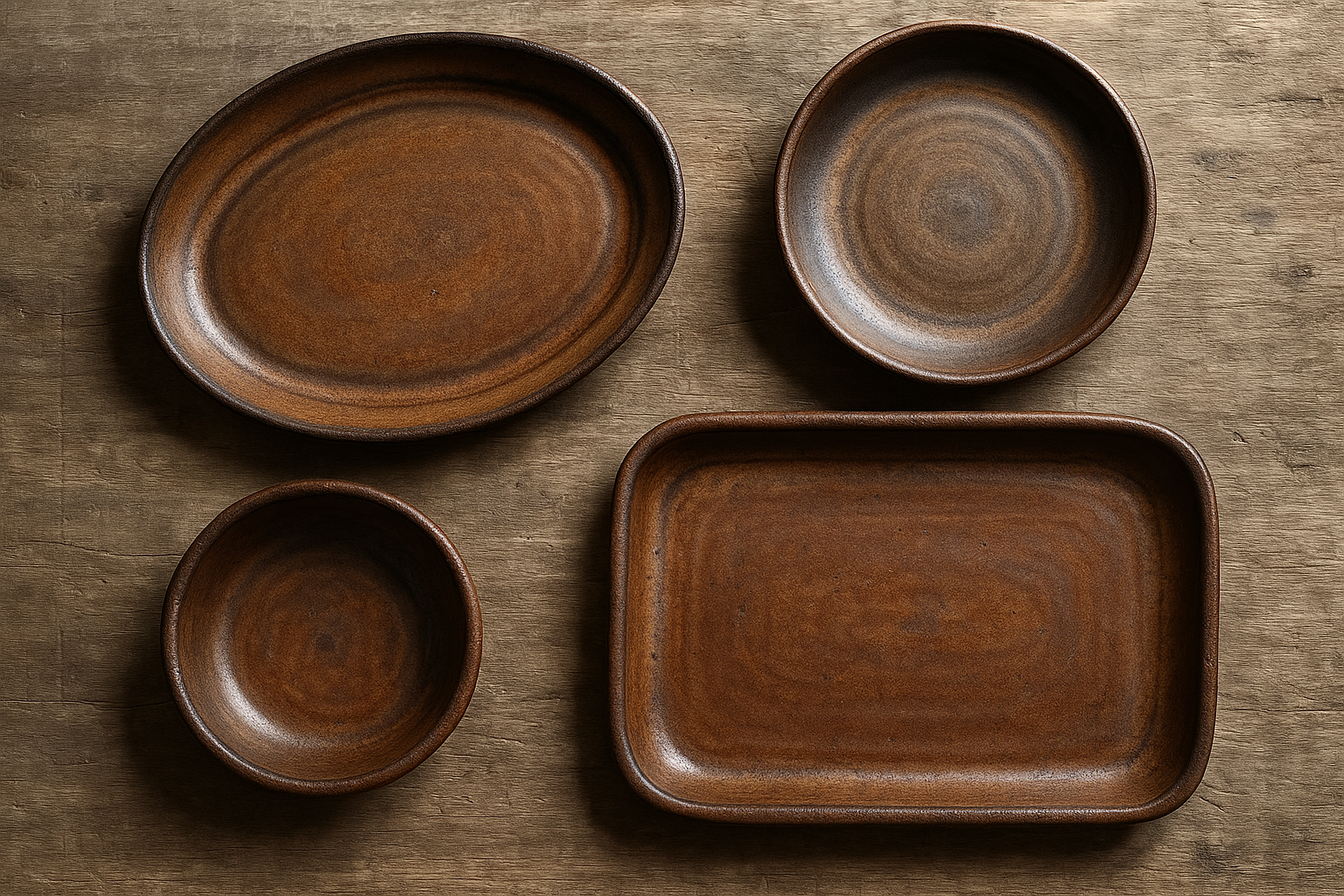 Conjunto 5 Travessas Cerâmica Rústica Marrom - Artesanal