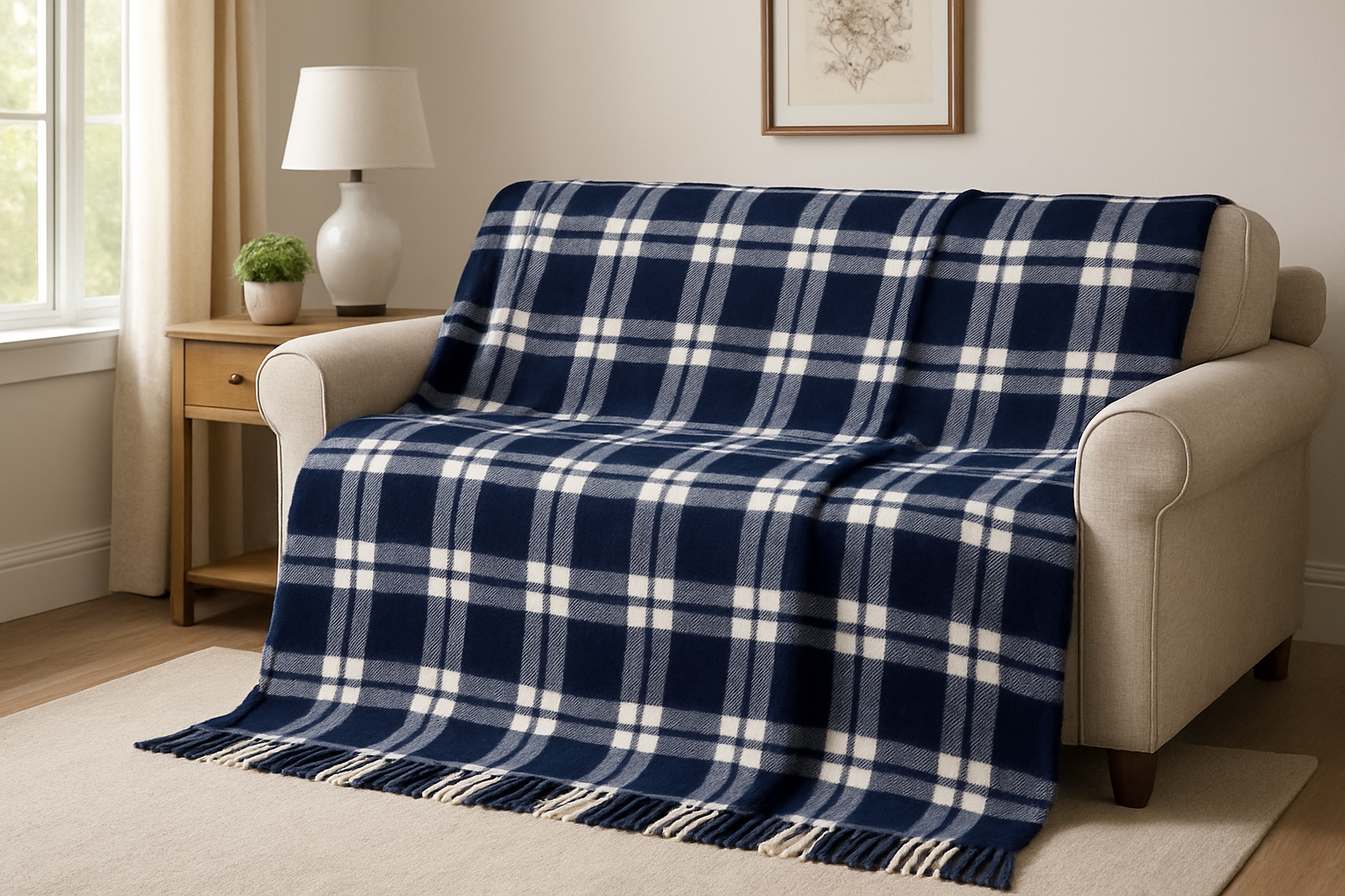 Manta Xadrez Azul Marinho e Branco - Sofá 140x180cm