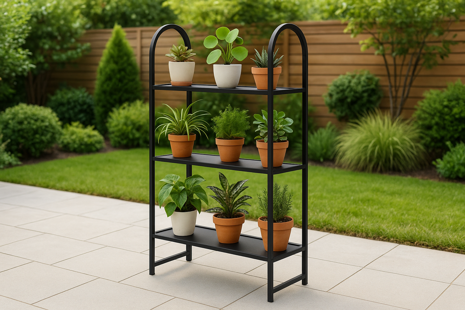 Suporte Vertical para Plantas 4 Andares Metal Preto 120cm