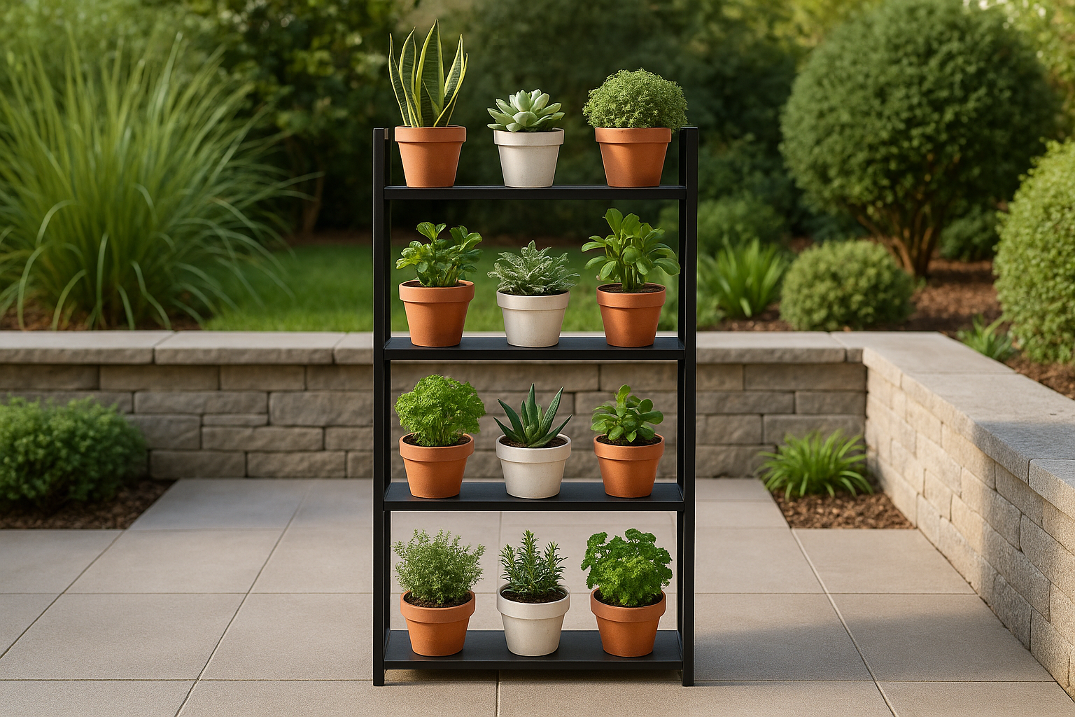 Suporte Vertical para Plantas 4 Andares Metal Preto 120cm