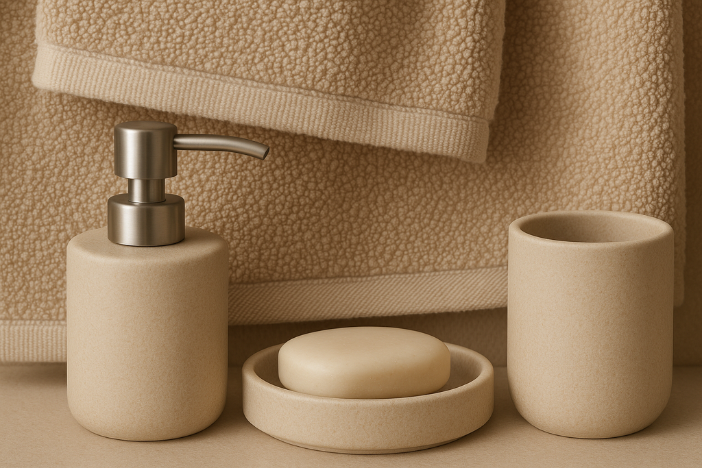 Conjunto Banho Completo Bege - 7 Peças Essenciais