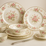 Aparelho de Jantar Bone China Floral Azul - 42 Peças Luxo