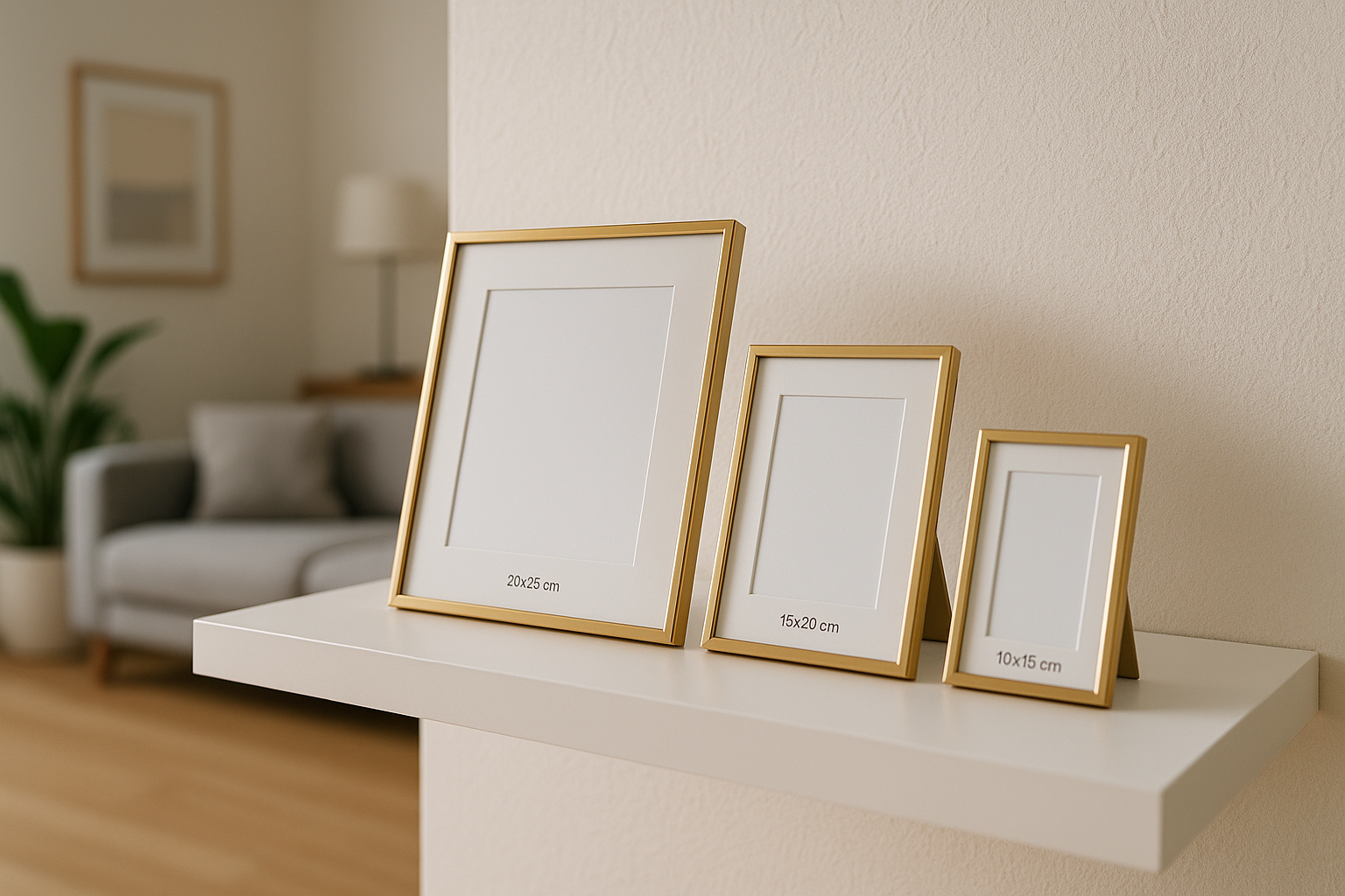 Kit 3 Porta-Retratos Dourados Tamanhos Variados com Vidro