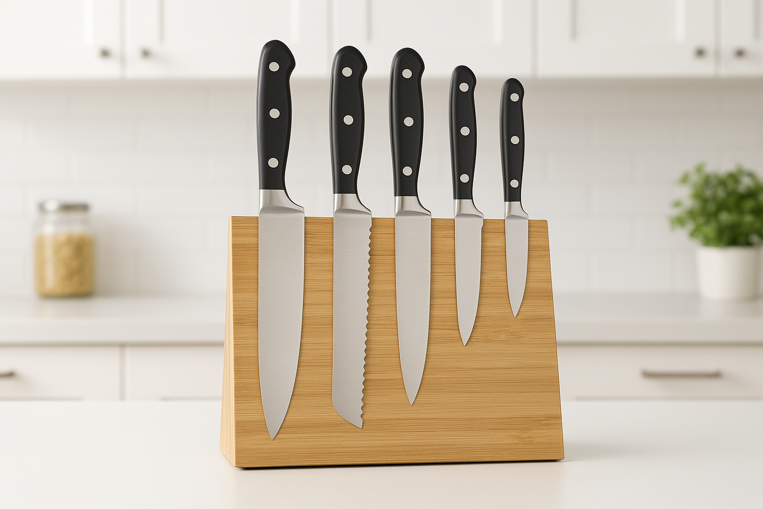 Jogo 5 Facas Profissionais com Suporte Magnético Bambu