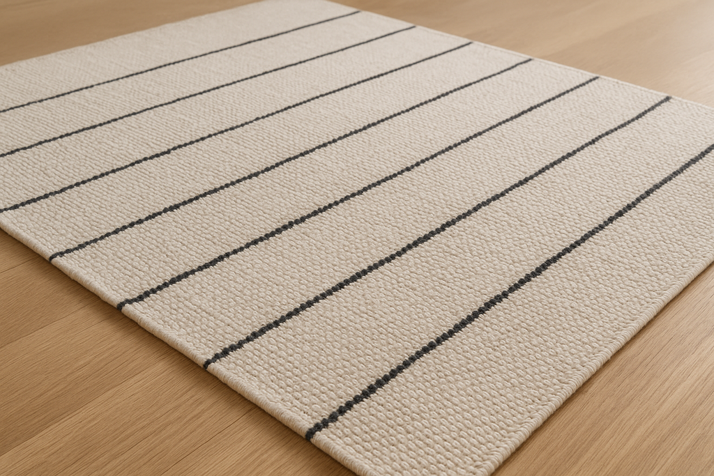 Tapete Listrado Branco e Preto Algodão 120x180cm