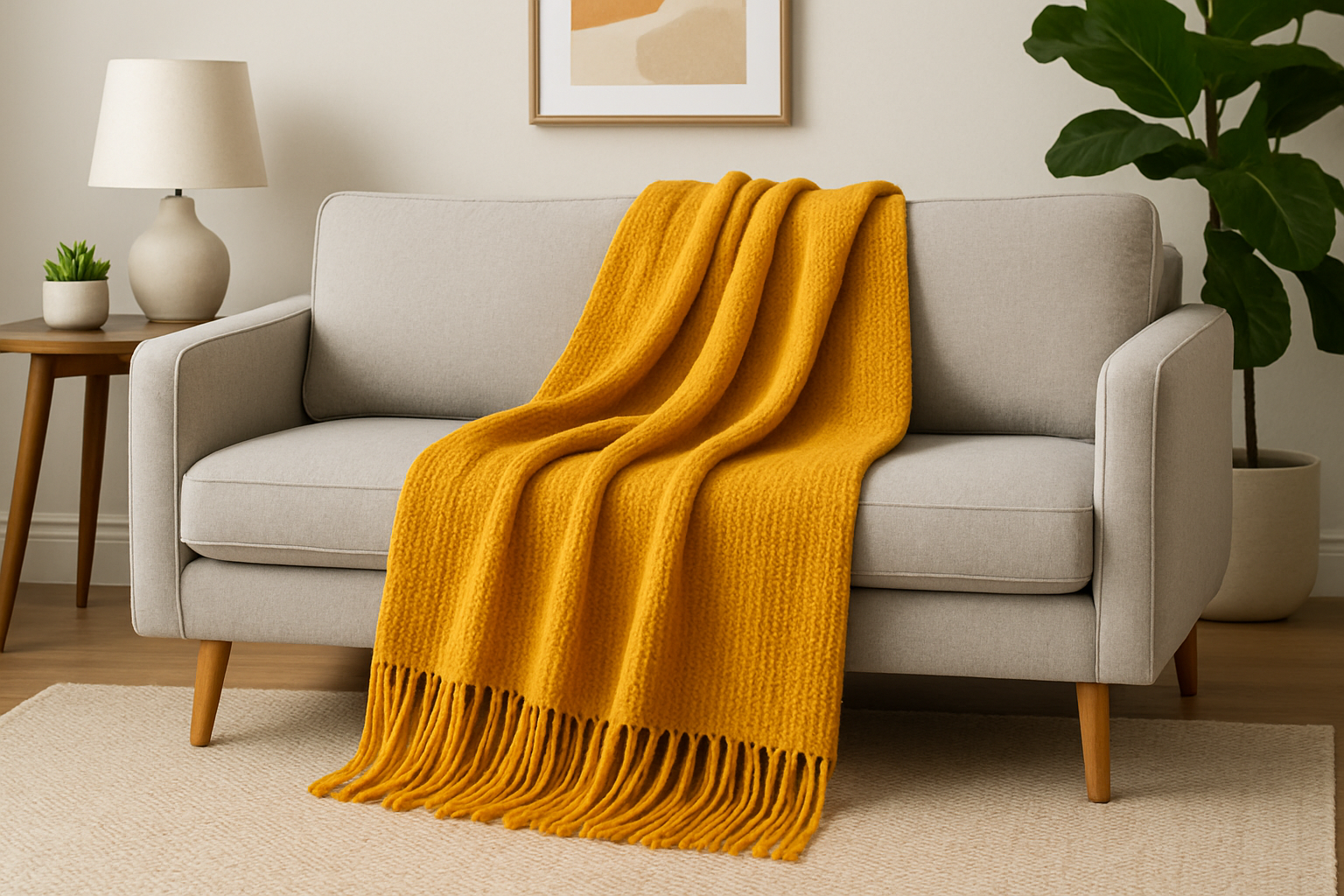 Manta de Sofá Decorativa Mostarda - Tricot 130x170cm