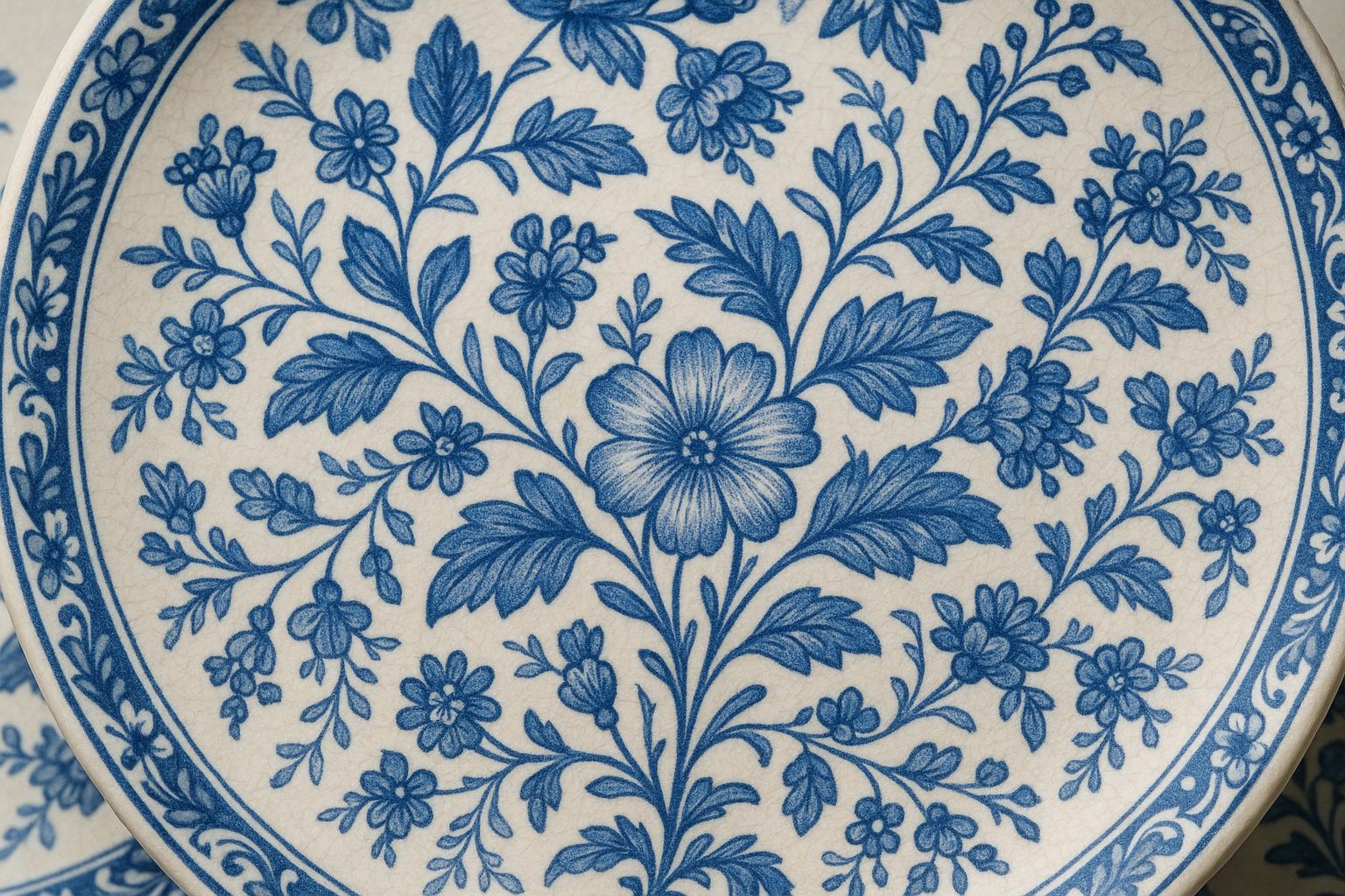 Conjunto 6 Pratos Decorativos Botânicos Azul - Cerâmica Artística